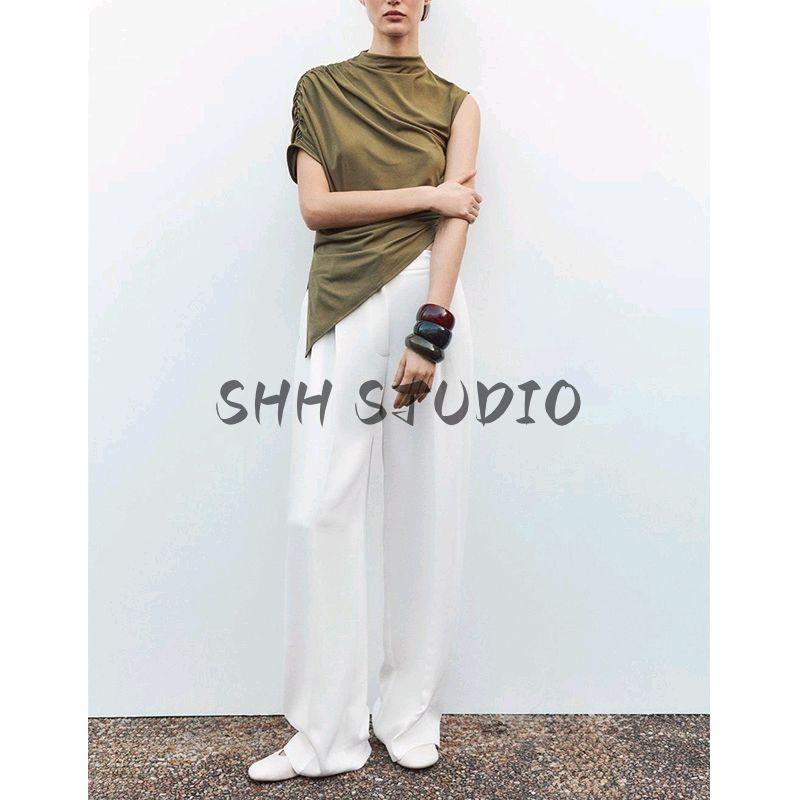 Spring New Women's Clothing French Stand Collar Sleeveless Asymmetric Design Elegant Fashion Tops 1131346