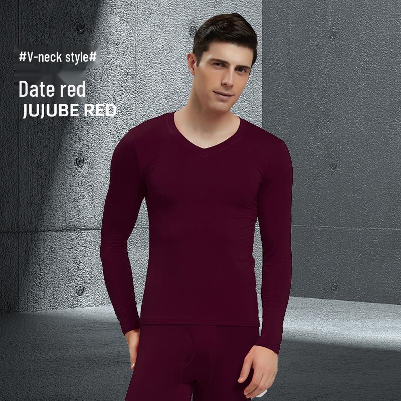 Men's Modal Autumn Base Layer Set: Plain Warm Long Underwear & Sweater - Plus Size for Cold Protection