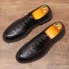 Leather shoes men's low-top crocodile pattern British casual retro lace-up wedding groom shoes 2025