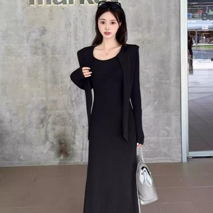 

Plus-Size Lace-Up Shawl Dress: Women s Autumn Temperament Waist-Cinched Skirt Extra Large чёрный