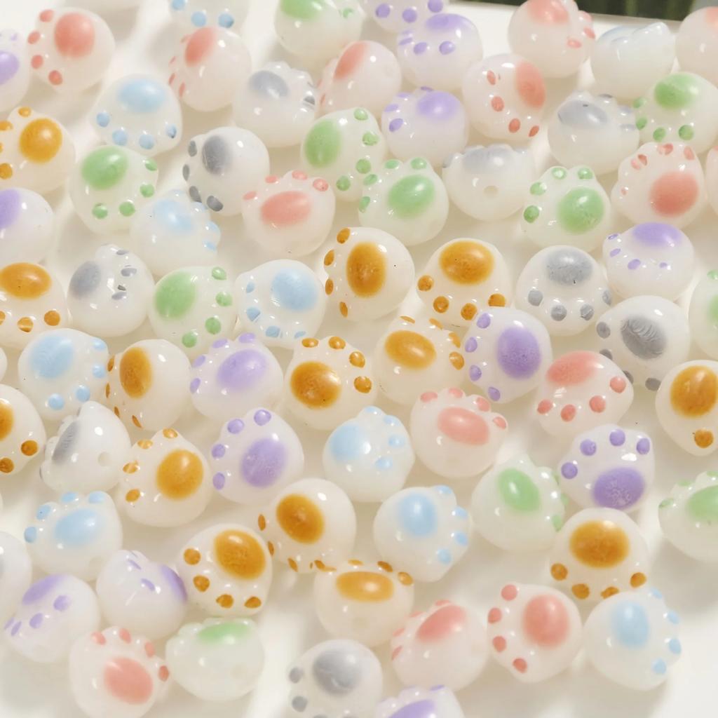 30Pcs Colorful Cartoon Cute Cat Paw Shaped Acrylic Beads For Jewelry Making Diy Handmade Bracelet Phone Chain Accessories