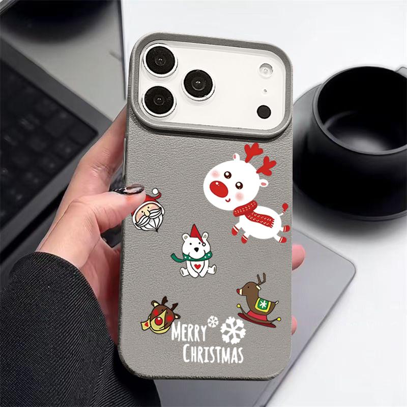 For iPhone 17 Air Case Christmas Tree Santa Claus Leather Texture Cover For iPhone 16 Pro Max 15 14 13 12 11 16e Funda iPhone17 Pro Max Soft Cover