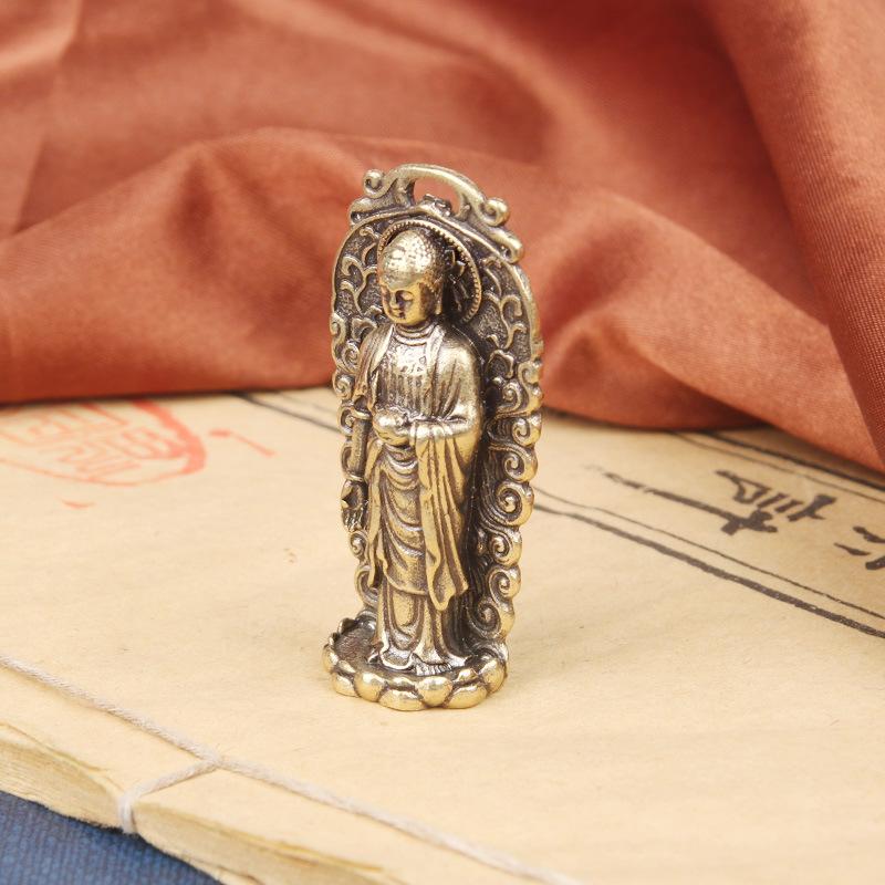 Vintage Brass Amitabha Buddha Xiangyun Western Trinity Ornaments Crafts Hand Pieces Pendant Old Bronze Wholesale