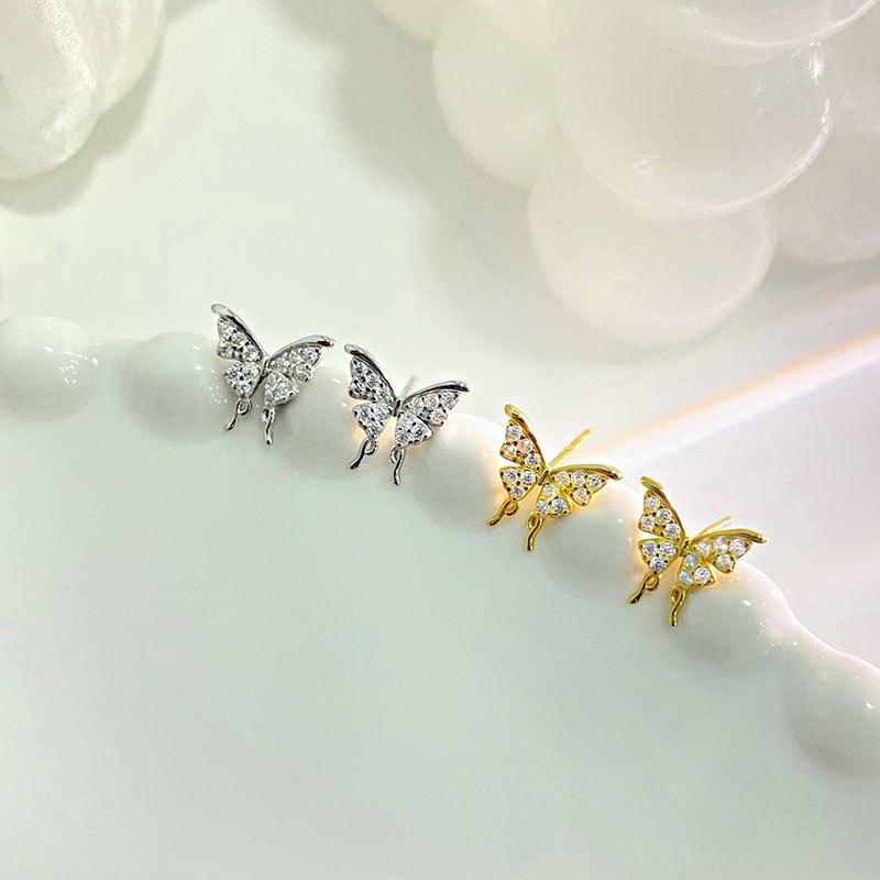 Boucles d'oreilles papillon incrustées de diamants, Boucles d'oreilles exquises haut de gamme de luxe léger, Mode et polyvalentes pour les femmes au quotidien