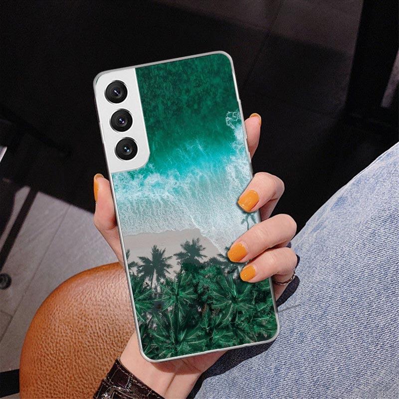 Sommerstrand-Sonnenuntergangs-Meerpalmen-Handyhülle für Samsung Galaxy S24 S25 Edge S26 Ultra S23 S22 S21 Plus S20 FE + personalisiertes Pr
