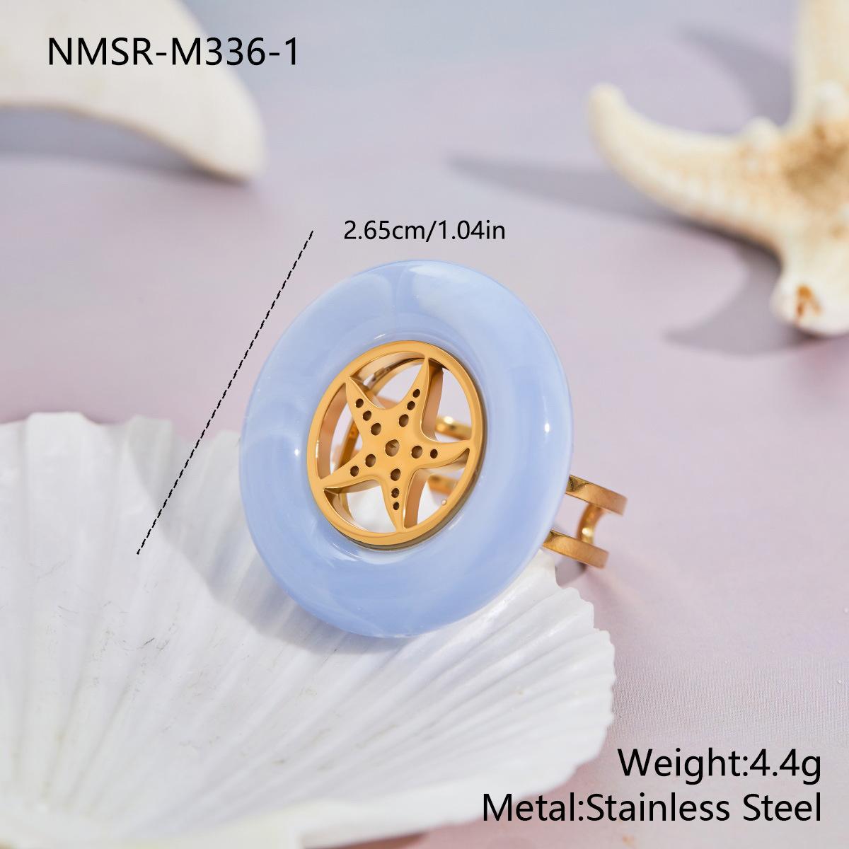 GEMCHIC Women s Stainless Steel Geometric Hollow Starfish Ring, Bohemian Beach Style Resin Inlay, Fashion Jewelry