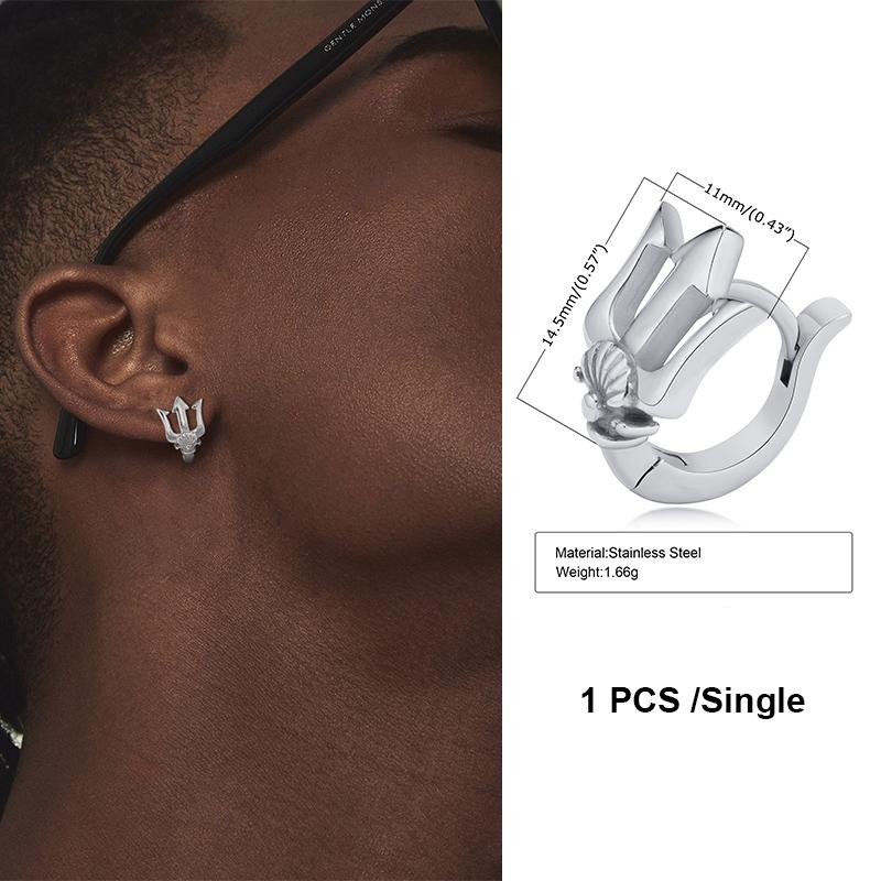 Trident Earrings,Neptune Trident Hoops Mens, Ancient Greek God Poseidon Trident Hoop Earrings, Stainless Steel Trident Jewelry