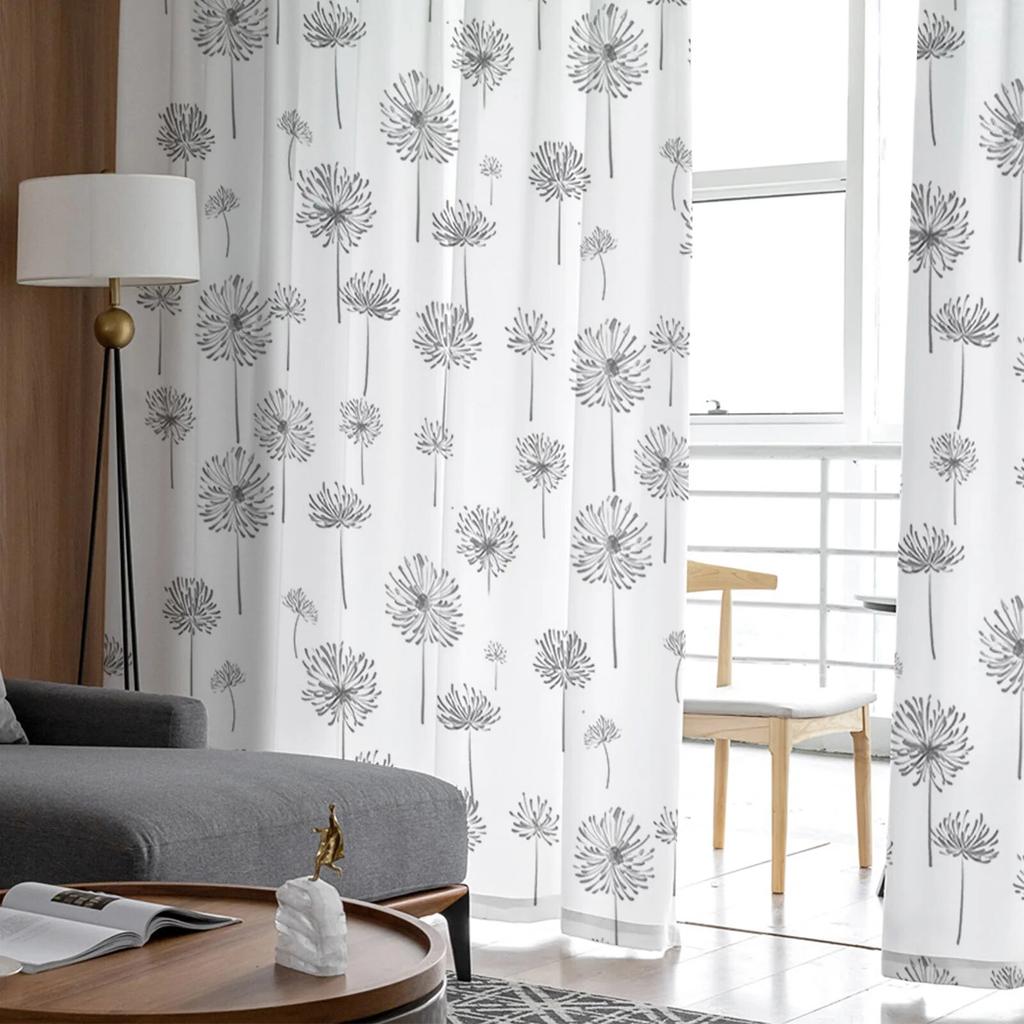 Handgezeichnete Löwenzahnpflanze, transparente Vorhänge für Wohnzimmer, Küche, Fenstervorhänge, Schlafzimmer, Tüll-Voile-Vorhänge