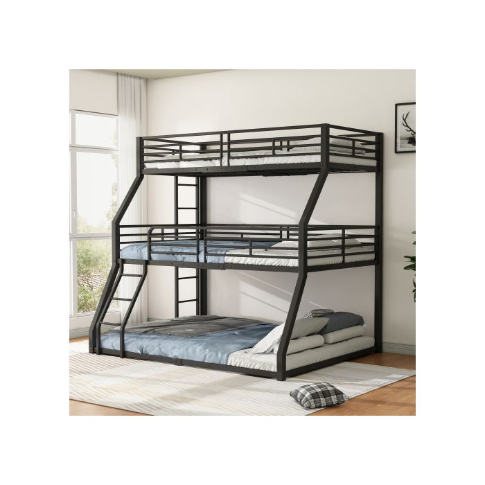 Lits superposés - MUVOE - 90x200 cm, 120x200 cm, 140x200 cm - Métal noir - 3 places - Design contemporain