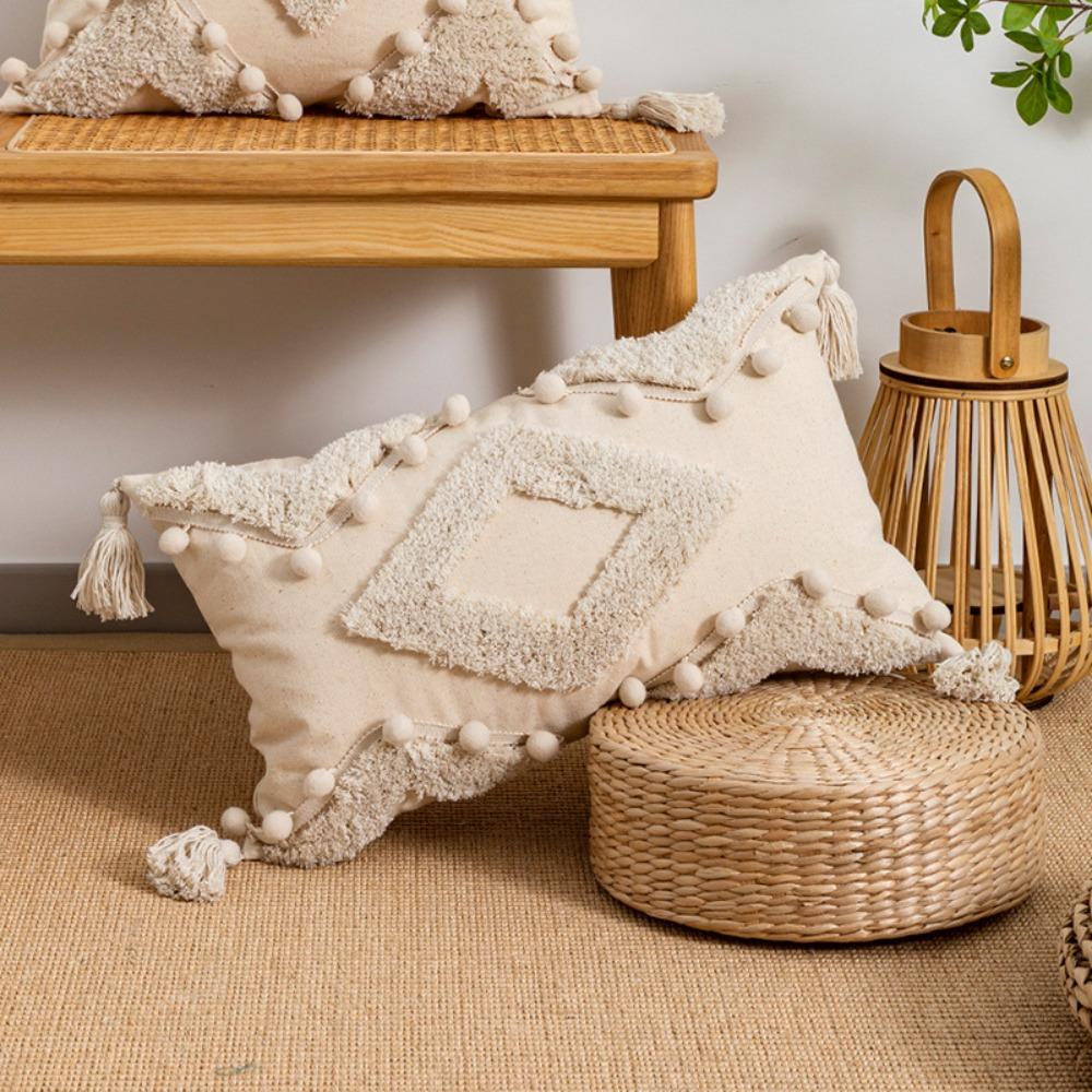 Vintage Tufted Fringed Cushion Cover Rustic Style Pillowslip Elegant Pillowcase Bed
