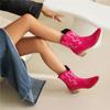 FOREADA Stivaletti da Cowboy Corti da Donna Punta Quadrata Tacco Medio Spesso Ricami Stivale da Cowgirl Occidentale Scarpe alla Moda da Donna Inverno 46