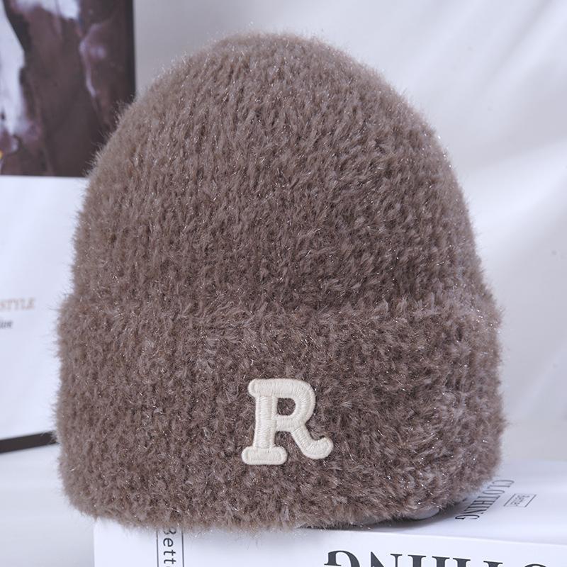 Women's Winter Warm Imitation Mink Knitted Hat Korean Version Versatile Big Head Circumference Showing Face Small Windproof Ear Protection Wool Hat