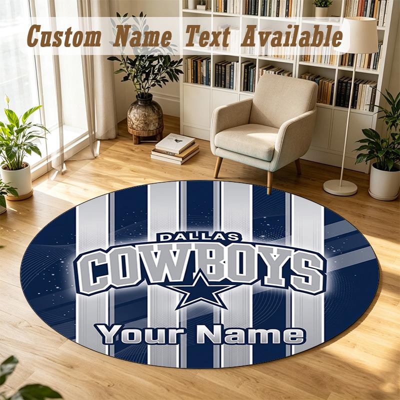 Round Rug Custom NameDallas Cowboys Pattern Non Slip Carpet Home Floor Decor