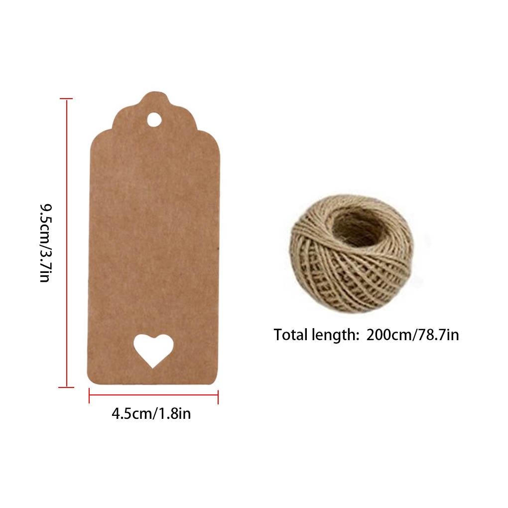 100pcs Paper Gift Tags Hollow Heart Vintage Craft with Jute String Wedding Favor