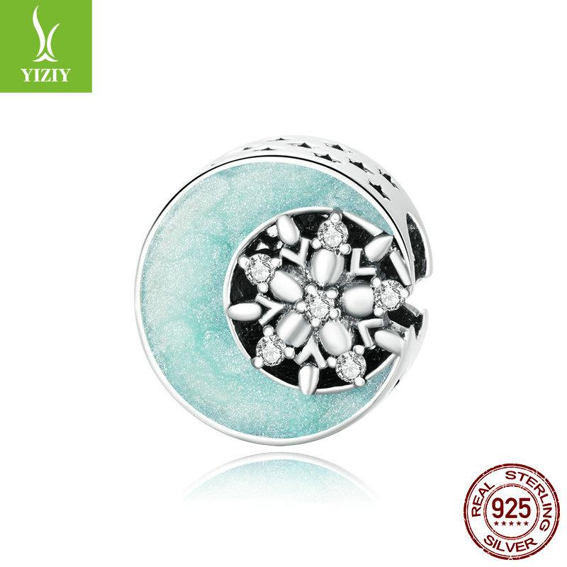 Christmas Series Silver Beads Charm Snowflake Reindeer S925 Silver Beaded Pendant Accessories