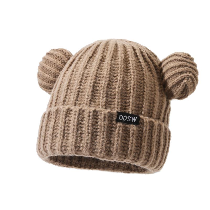 Cute Knitted Hat Korean Version of Bear Ear Wool Hat for Women In Winter Thickened Versatile Warm Ear Protection Hat Showing Small Face