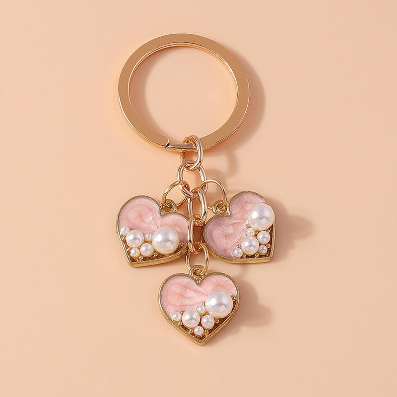 Aihua Pretty Pink Love Heart Key Chain Pearl Butterfly Heart Key Ring Pendants for Women Girls Handbag Decor DIY Jewelry Gift