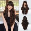 Style Burgundy, Big Waves With Bangs And Waist Length, Curly Hair Temperament, Fashionable Wig, Full Hair Wigs.