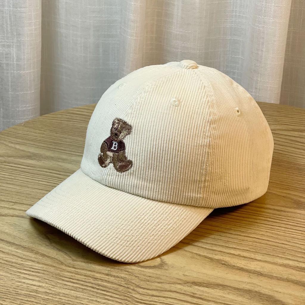 Baseball Hat for Women New Color blocking Little Brown Bear Spring and Autumn Corduroy Showing Face Small Trendy Brand Baseball Hat Men