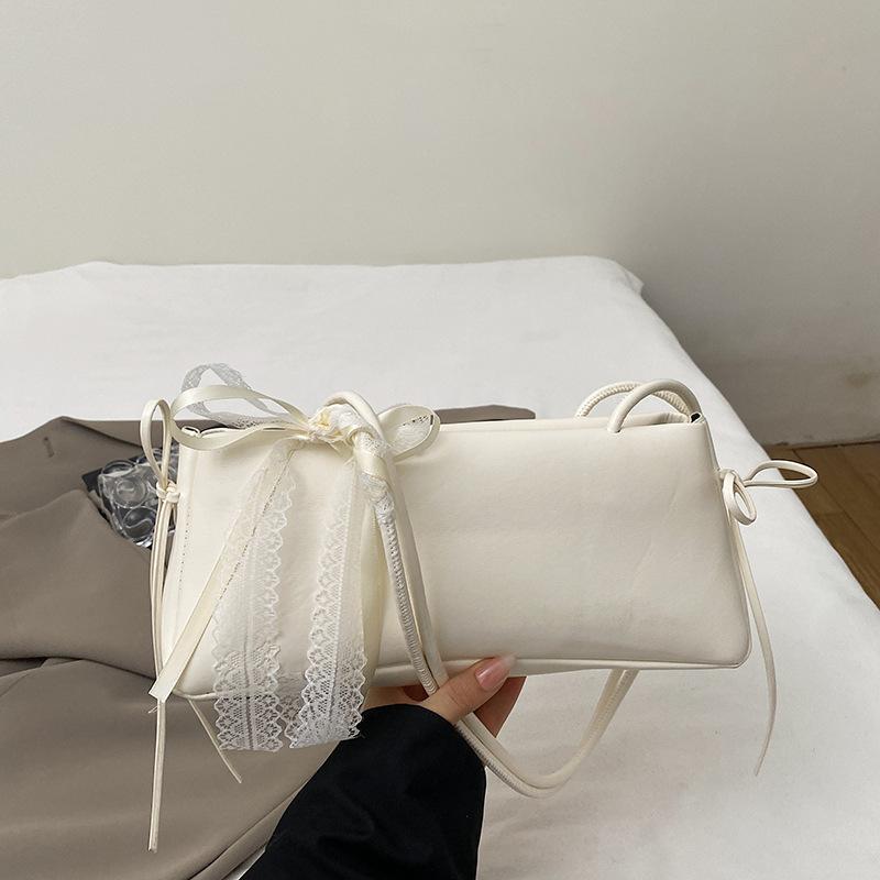 Women's Faux Leather Bowknot Underarm Bag Korean Small Square Shoulder Clutch Fashionable Handbag