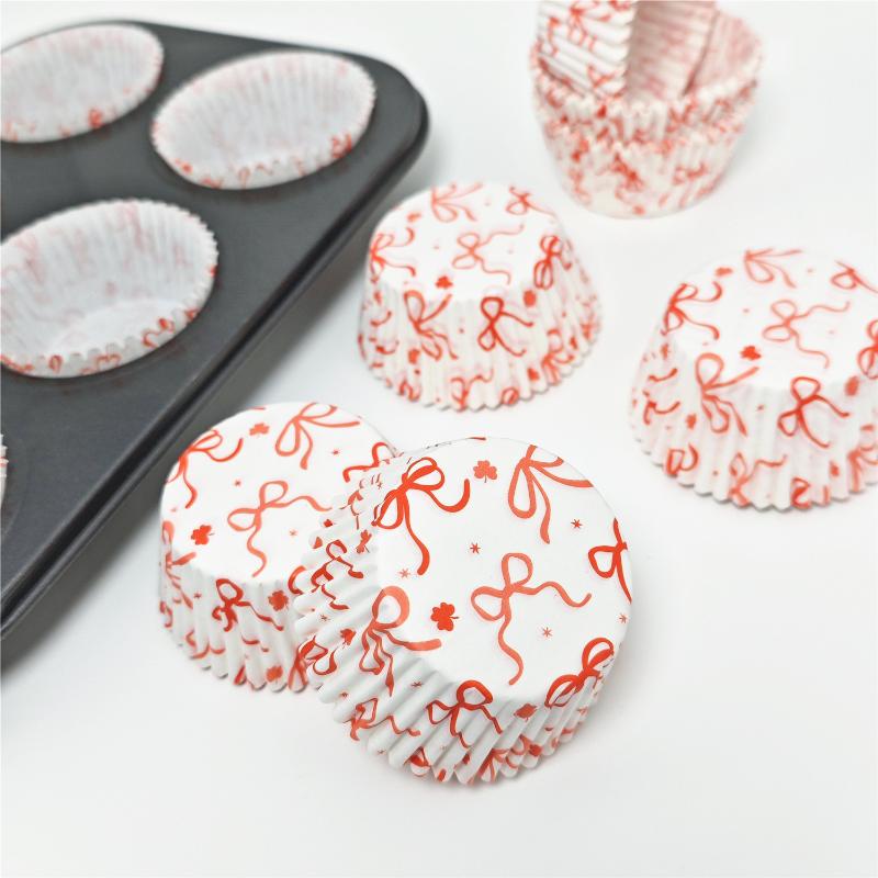 Paper Baking Cups 100PCS Bow Cake Cups Cupcake Molds Holder for Muffin Homemade Cake Events