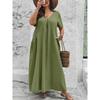 Plus Size Women V Neck Short Sleeve Loose A Line Long Dress With Pockets