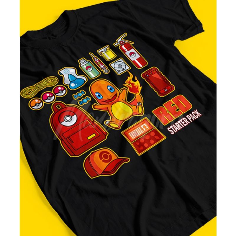 Pok Mon Little Fire Dragon Tshirt Red Initial Bag Theme Printed Unisexs And Unisexs Summer New Cotton Loose Short Sleeve