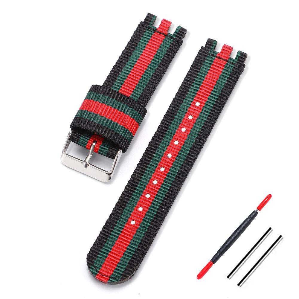 17mm 19mm 20mm Nylon Canvas Watch Band for Swatch Replacement Strap for Military Sports Army Green Wristband Men Women Bracelets