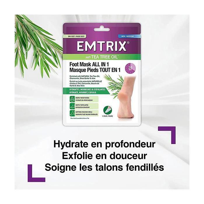 Emtrix® Masque Pieds Tout En 1 Hydrate Nourrit & Exfolie 1 Paire