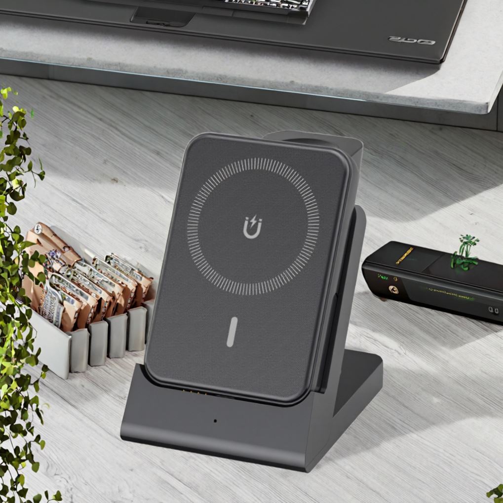 Detachable 3-in-1 Magnetic Wireless Charger with 5000mAh Power Bank Fast Charging Holder for Mobile Phone