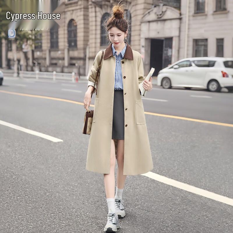Sibaishe Women s Retro Color Block Mid-Length Trench Coat XL
