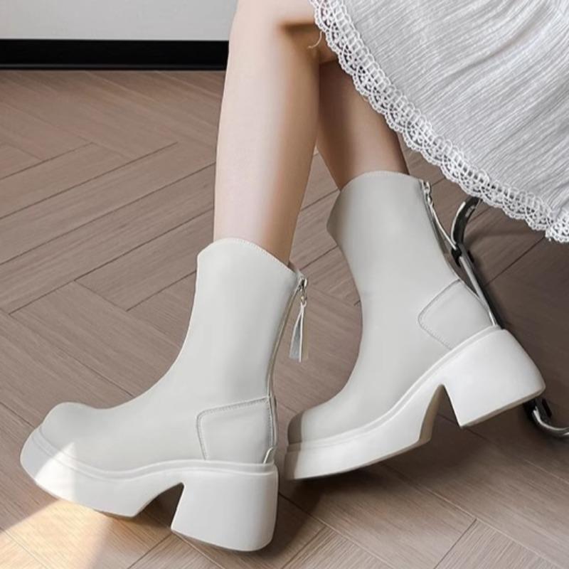 Women High Heels Ankle Boots Winter Chunky Heeled Shoes Pumps 2025 New Trend Goth Woman Casual Chelsea Short Botas Mujer