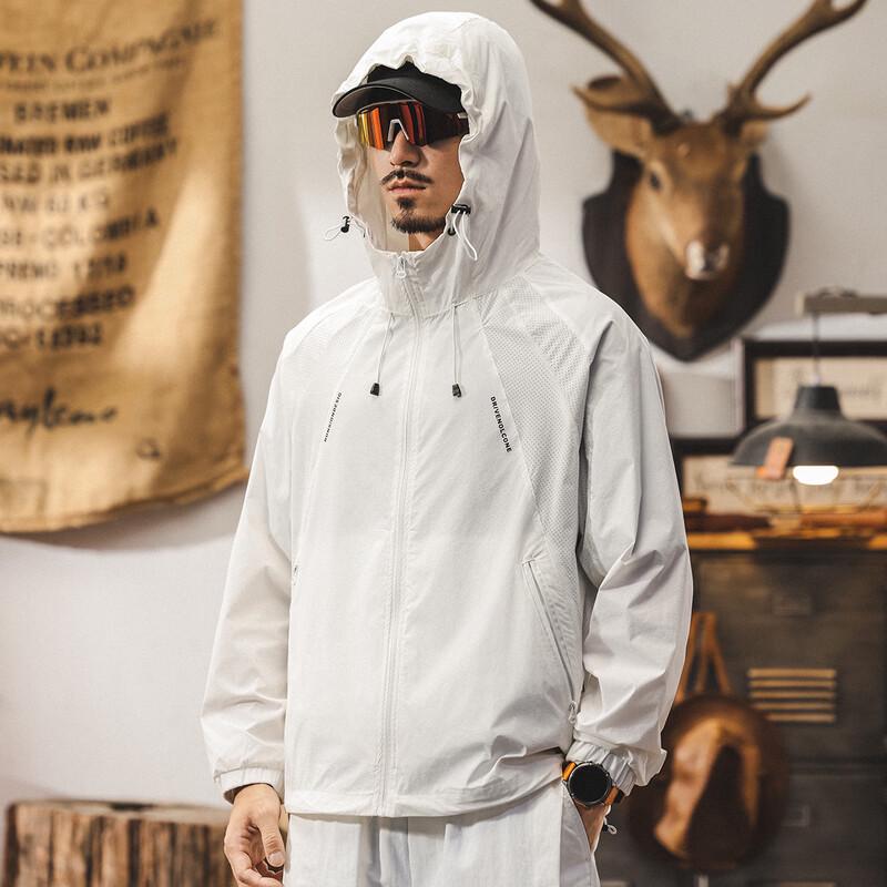 

JieLeNuo Men s Hooded Sun Protection Quick Dry Outdoor Jacket 4XL