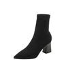 High heels women's autumn and winter pointed knitted women's short boots black heel medium tube elastic Martin boots suede women's socks boots versa
