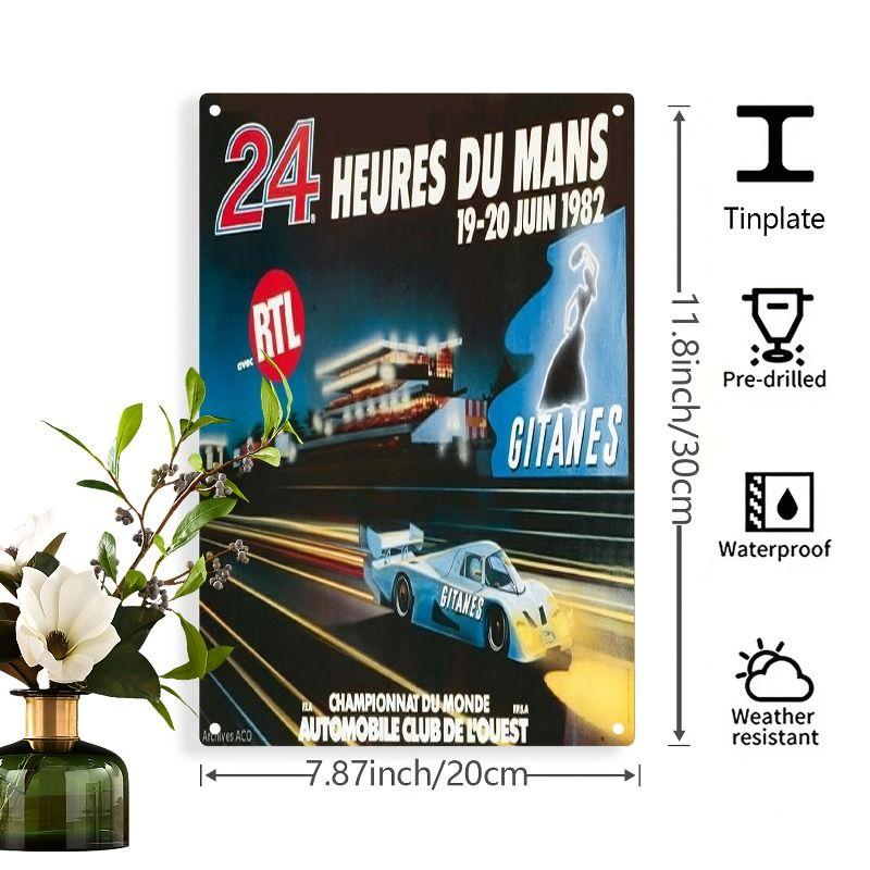 Racing Car Retro Style Metal Decorative Painting for Garage Room Decor