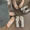 French Beautiful Silver Cool Slippers Women's Summer Wear 2025 New with Skirt Rhinestone Cover Toe Low Heel Beach Sandals