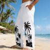 Four Seasons Men's Relaxed Fit Beach Resort Casual Printed Straight-Leg Linen Trousers