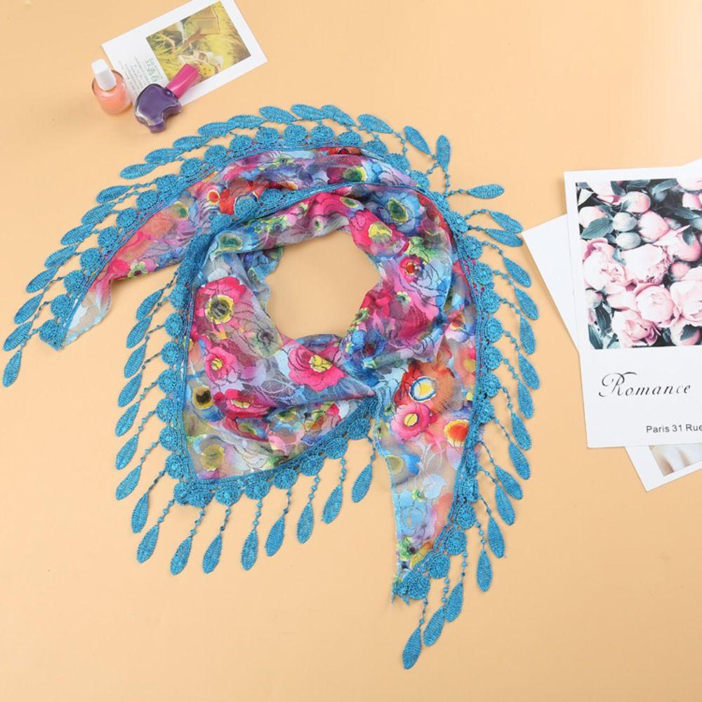 Sun Protection Lace Scarf Colorful Flower Triangle Headband Cute Printed  Wraps  Girls