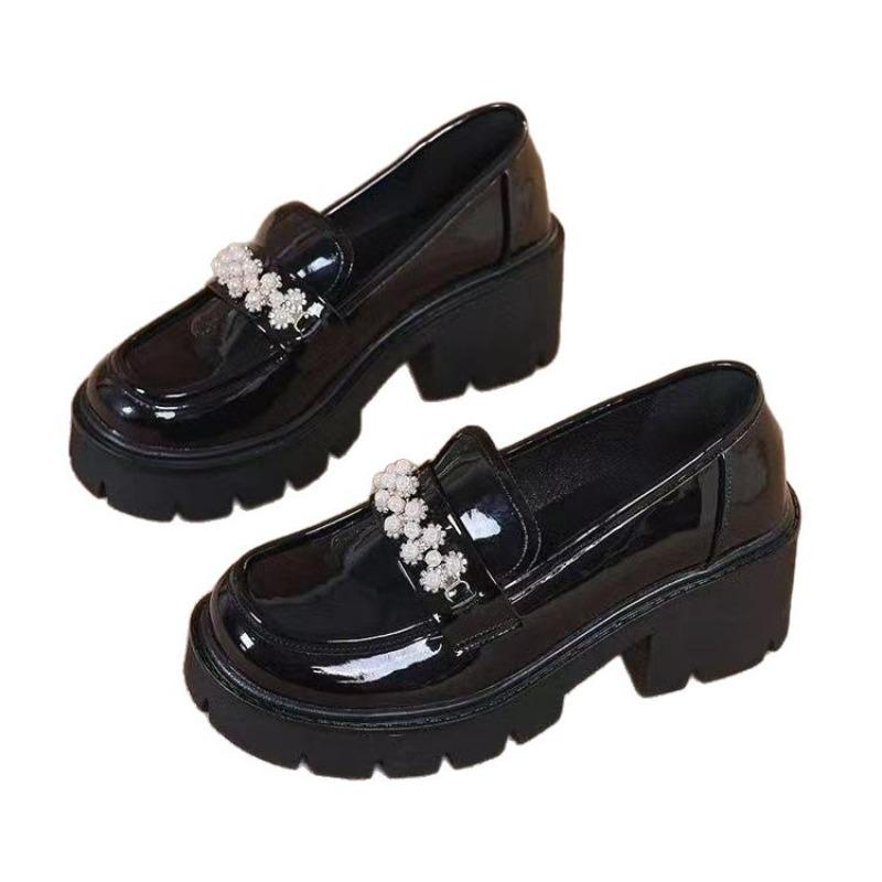 Women's Autumn New Women's Shoes Platform Thick Heel Small Leather Shoes One Pedal Mary Jane Big Head Leather Shoes