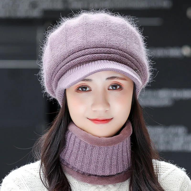 WTEMPO Bürodamen Outdoor Pendeln Kältefest Winddicht Strickmütze Schal Set Damen Einfarbig Warme Wintermützen