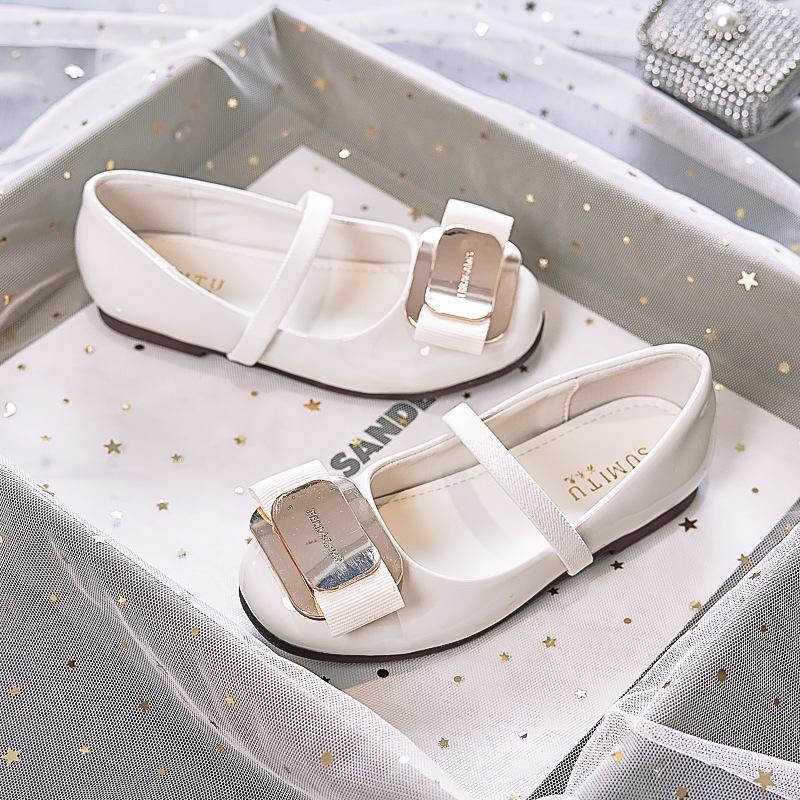 Girls princess shoes 2025 spring new silver show wedding soft sole with dress girls leather shoes children's single shoes