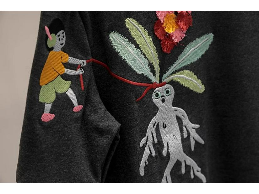 Stylish Spring Embroidered Short-Sleeve Women's Loose Slimming Round Neck T-Shirt