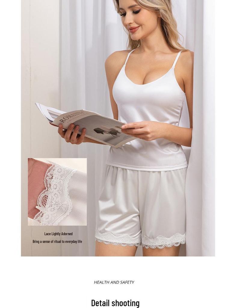 Women's Summer Ice Silk Lace Shorts - Anti-Exposure, Loose, Plus Size Pajamas, 2026 Collection