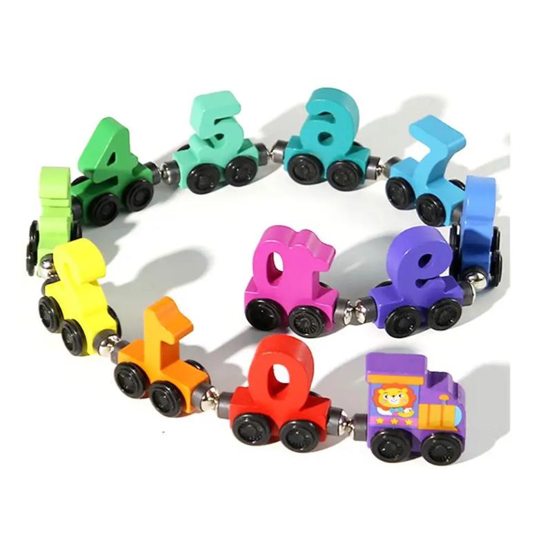 Wooden Number Digital Magnetic Train Toys Colorful Building Blocks Educational Hand-Eye Coordination Magnetic Digital Train