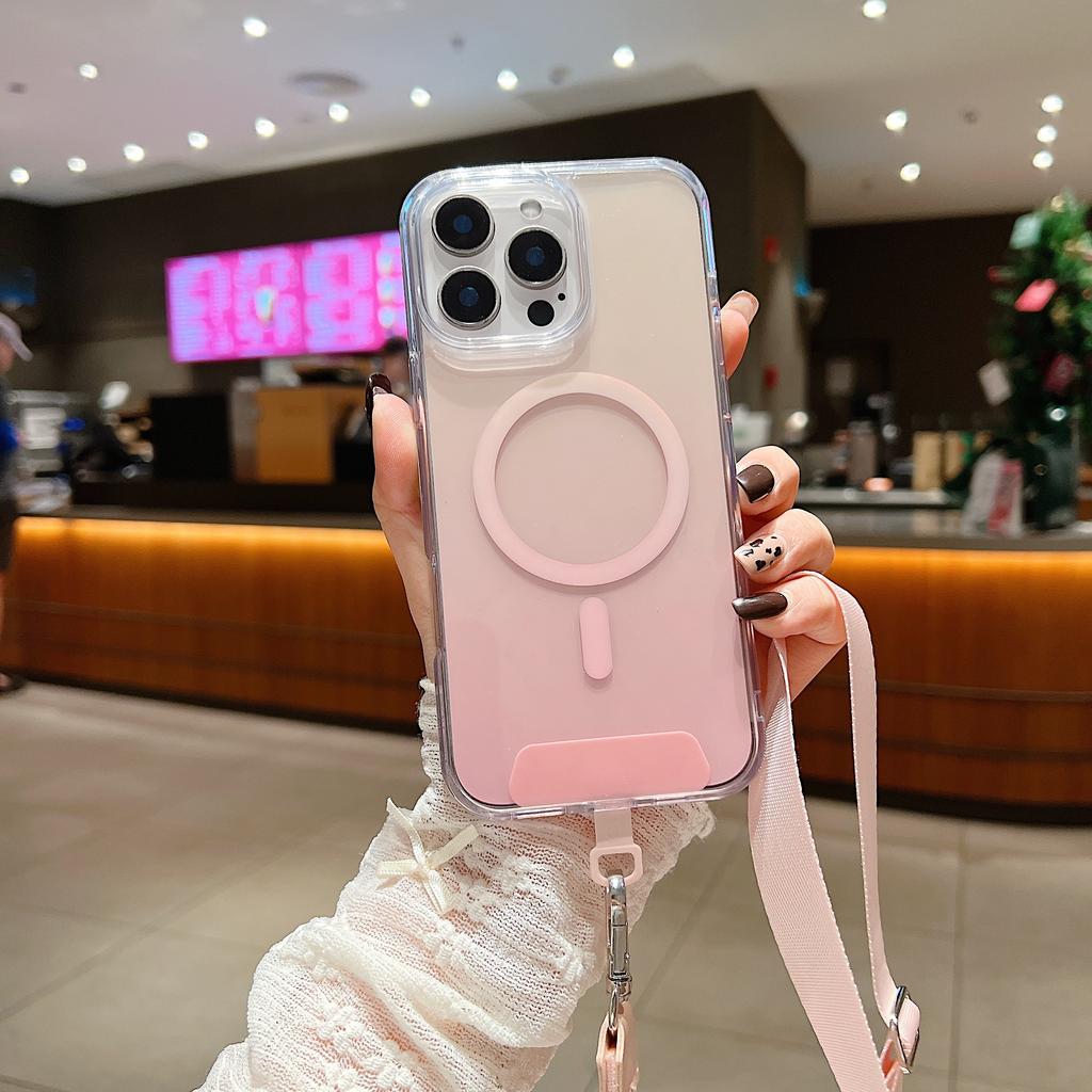 Crossbody Necklace Lanyard Gradient Rainbow Laser For Magsafe Magnetic Case For iPhone 16 15 14 Plus 13 12 11 Pro Max Cover
