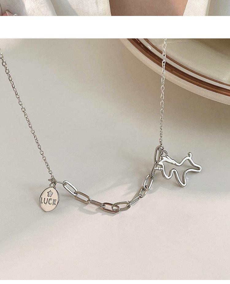 2022 Yinruitai S925 Sterling Silver Unicorn Necklace with Round Tag Letter Korean Clavicle Chain for Women
