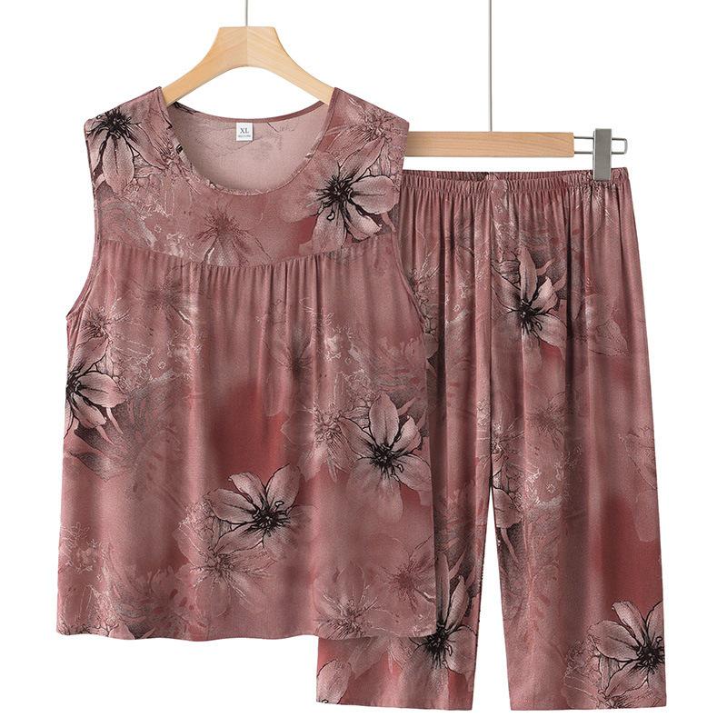 

Sleeveless Cotton Silk Two-Piece Set: Summer Plus Size Vest for Elderly 3XL (approx. 135-160 jin)