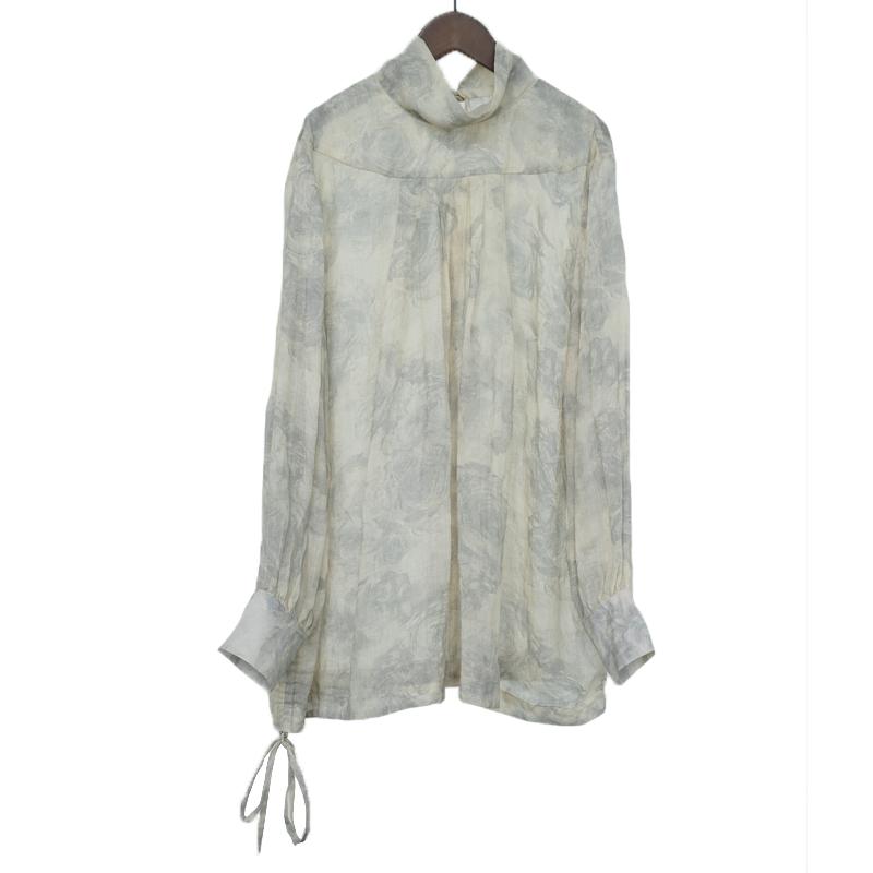 Johnature Tricouri vintage pentru femei, imprimeu de primăvară, tricouri florale de înaltă calitate, cu mânecă lungă, cu gât îndoit, tricouri pentru femei