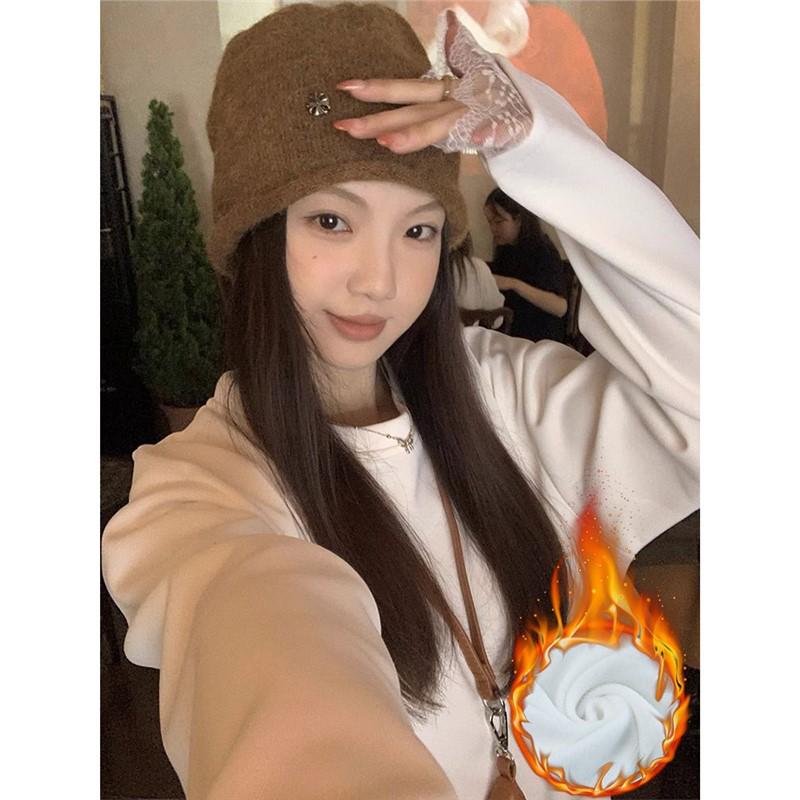 Women's Plus Size Lace Patchwork Long Sleeve Fleece Top for Spring, Autumn, Winter