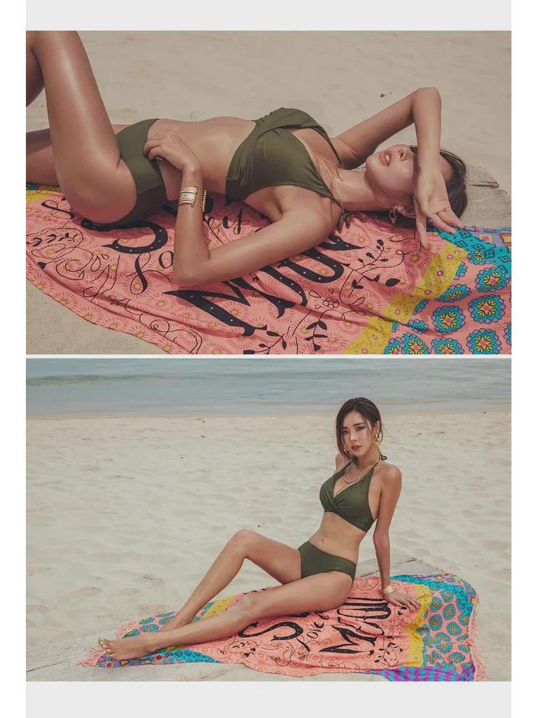 Biquíni Kaoyi Preto Halter: Fato de Banho Sexy Dividido com Copas Franzidas e Detalhes Lace-Up para Mulheres